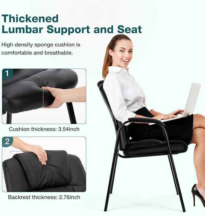 OLIXIS Waiting Room Chair Set of 6, Leather Office Desk Reception Guest Stationary Side Chairs with Padded Arms for Home Conference Lobby Area Meeting Church Medical Clinic Elderly Student
