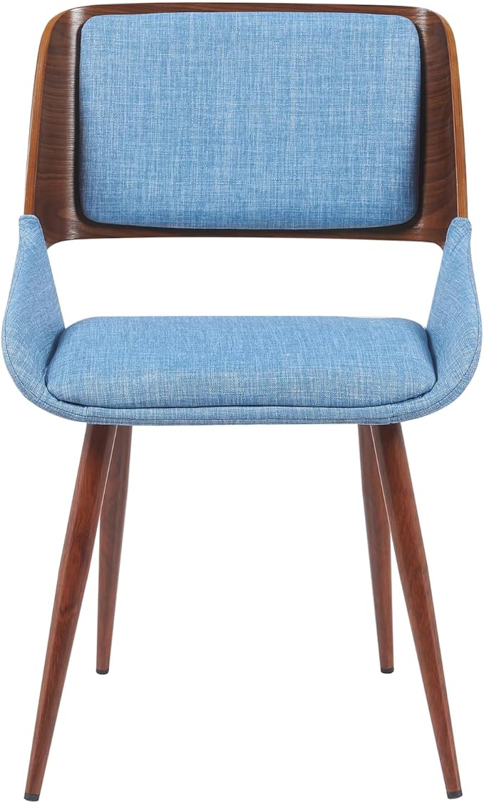 Armen Living Panda Mid-Century Upholstered Dining Chair in Walnut Finish with Light Blue Fabric Seat