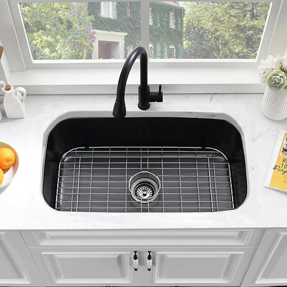 28 Black Undermount Kitchen Sink-Bokaiya 28x18 Inch Undermount Stainless Steel Sink 16 Gauge Single Bowl Kitchen Sinks with Dish Grid
