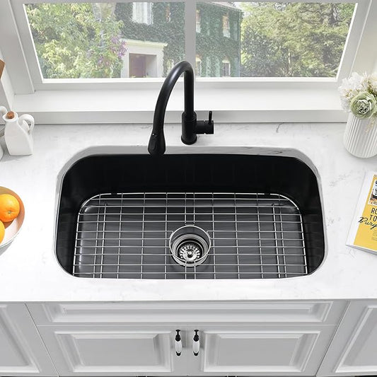 31 Inch Black Undermount Sink Stainless Steel-Bokaiya 31x18 Kitchen Sink Undermount Black Stainless Steel Sink 16 Gauge Single Bowl Kitchen Sink with Dish Grid