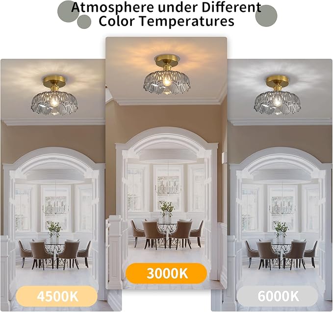 Semi Flush Mount Ceiling Light Mid Century Modern Floral Smoke Gray Glass Shade, Close to Ceiling Lighting Fixtures for Bedroom, Bathroom, Kitchen, Closet Laundry Room, Foyer and Hallway 9.45 in