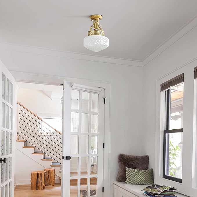 KCO Lighting Vintage Milk Glass Ceiling Light Fixture Brass Gold Kitchen Ceiling Light Fixtures Mid Century Globe Ceiling Lamp Industrial Hallway Ceiling Lighting