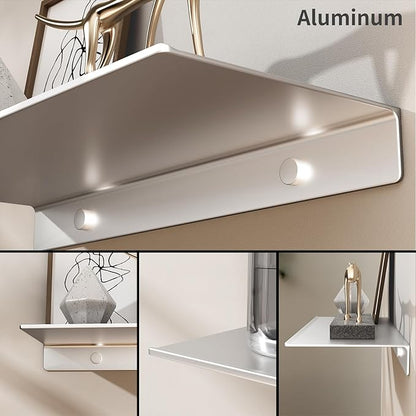 Danpoo Adhesive Floating Shelf for Wall Storage, Metal Wall Shelf for Bedroom/Living Room/Kitchen/Bathroom, Display Shelf for Collectibles(Silver, 12")