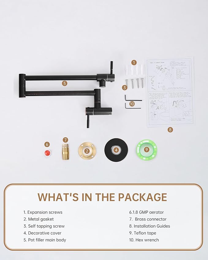 Fransiton Pot Filler, Oil-Rubbed Bronze Pot Filler Faucet Wall Mount, Brass Folding Stretchable with Double Joint Swing Arm Single Hole Two Handles Over Stove Kitchen Restaurant