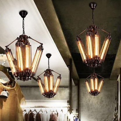 Industrial Metal Chandelier, 8 Lights Retro Chandelier Vintage Steampunk Style Pendant Light Loft Ceiling Fixture Pendant Hanging Lamp Geometric Structure Ceiling Lamp for Kitchen Living Room Bar