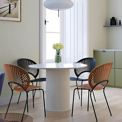 MIXL- Farmhouse White Dining Table, Large Round Kitchen Tables with Metal Base, White Dinner Table, Space Saving Dining Tables for Home, Kitchen, Dining Room and Restaurant
