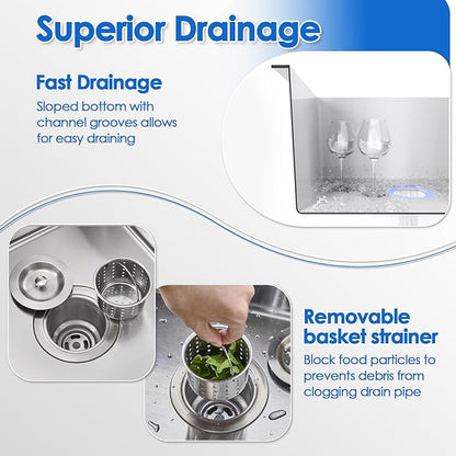 ROVOGO 22 inch Drop in Kitchen Sink Single Bowl, 22"x18" Sink 304 Stainless Steel, 9" Deep Sink Top Mount with 2-Hole & Drain Assembly, Brushed