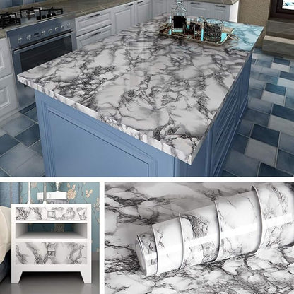 Livelynine Marble Wall Paper 15.8x394 Kitchen Wallpaper Self Adhesive Renter Friendly Countertop Peel and Stick Contact Paper for Countertops Waterproof Counter Top Vinyl Wrap Bathroom Desk Cover PVC