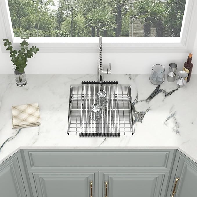 Kichae 18 Inch Undermount Kitchen Sink Single Bowl 16 Gauge Stainless Steel Handmade Modern Bar Prep 5" ADA Small Kitchen Sink Round Corner
