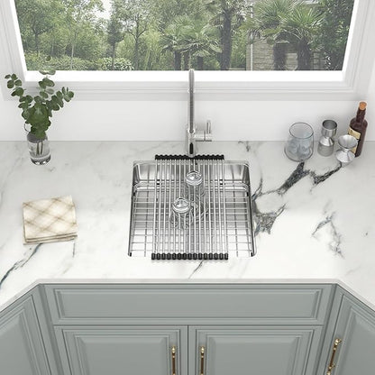 Kichae 20 Inch Undermount Sink 20 x 20 x5 Stainless Steel Kitchen Sink 16 Gauge Single Bowl Handmade Modern 5" Shallow Kitchen Sink ADA Small Round Corner Handmade Basin