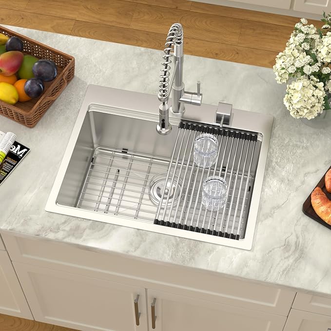 Dcolora 23 Inch Drop In Kitchen Sink Workstaion Single Bowl Stainless Steel Bar Sink Topmount Small Kitchen Sinks,DC-TW5689