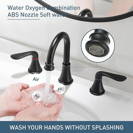 GENBONS Bathroom Faucets 3 Hole, 8 Inch Widespread Bathroom Sink Faucet Black, Modern Double Handles Bathroom Vanity Faucets with Pop Up Drain