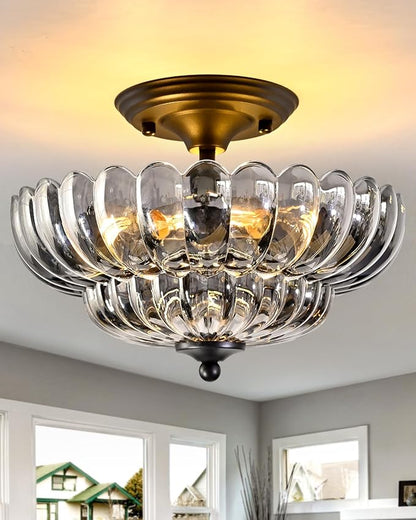 3-Light Corridor Fixture Semi-Recessed Ceiling Light Smoked Glass Modern Lighting Suitable for Bedrooms, Kitchens, Entryways, Bathrooms