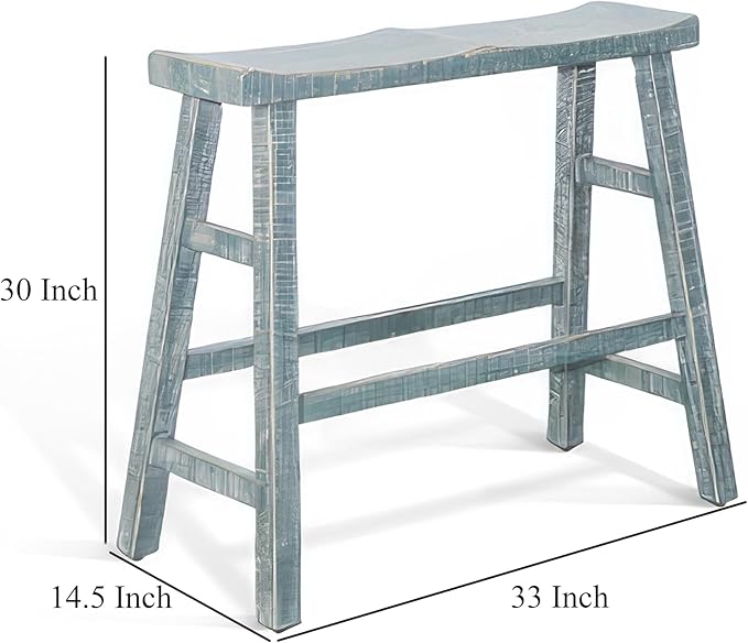 Rena Bar Height Bench- 33 Inch Rustic Seagrass Green Mahogany Wood