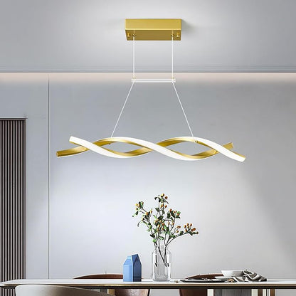 Modern Kitchen Pendant Light Over Island Gold LED Pendant Lights 6000K Adjustable Hanging Light Fixture Wave Shape Chandelier for Dining Room Kitchen Island Restaurant Living Room