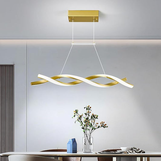 Modern Kitchen Pendant Light Over Island Gold LED Pendant Lights 6000K Adjustable Hanging Light Fixture Wave Shape Chandelier for Dining Room Kitchen Island Restaurant Living Room