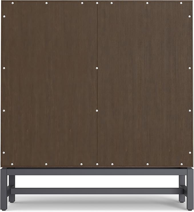 SIMPLIHOME Banting SOLID HARDWOOD 36 inch Wide Modern Industrial Entryway Storage Cabinet in Walnut Brown for the Living Room, Entryway and Family Room