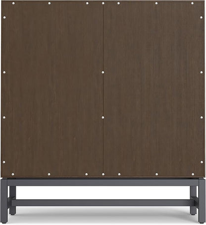SIMPLIHOME Banting SOLID HARDWOOD 36 inch Wide Modern Industrial Entryway Storage Cabinet in Walnut Brown for the Living Room, Entryway and Family Room