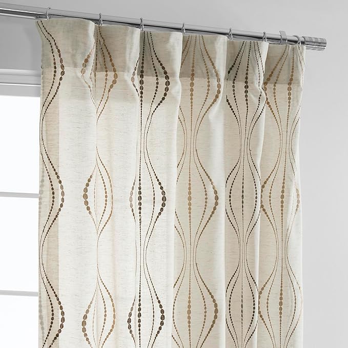 HPD Half Price Drapes Embroidered Linen Sheer Curtains for Living Room 50 X 96 (1 Panel), Rod Pocket Window Curtains for Bedroom, Suez Bronze