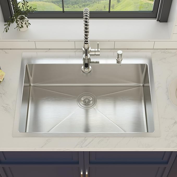 30 Inch Drop in Kitchen Sink 30x22 Drop in Kitchen Sink 16 Gague Topmount Stainless Steel Single Bowl Handmade Sinks Large Deep Basin 30"x22"x9"