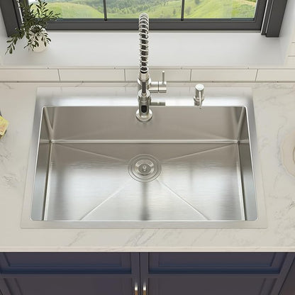 30 Inch Drop in Kitchen Sink 30x22 Drop in Kitchen Sink 16 Gague Topmount Stainless Steel Single Bowl Handmade Sinks Large Deep Basin 30"x22"x9"