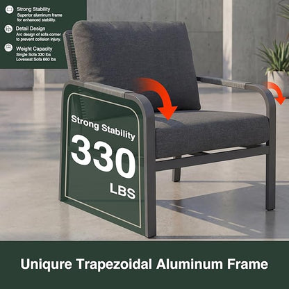 4-Piece Aluminum Outdoor Sofa Set with Coffee Table – 3-Seat Sofa and Rattan-Style Backrests, Perfect for Patio, Balcony, Garden (Grey)