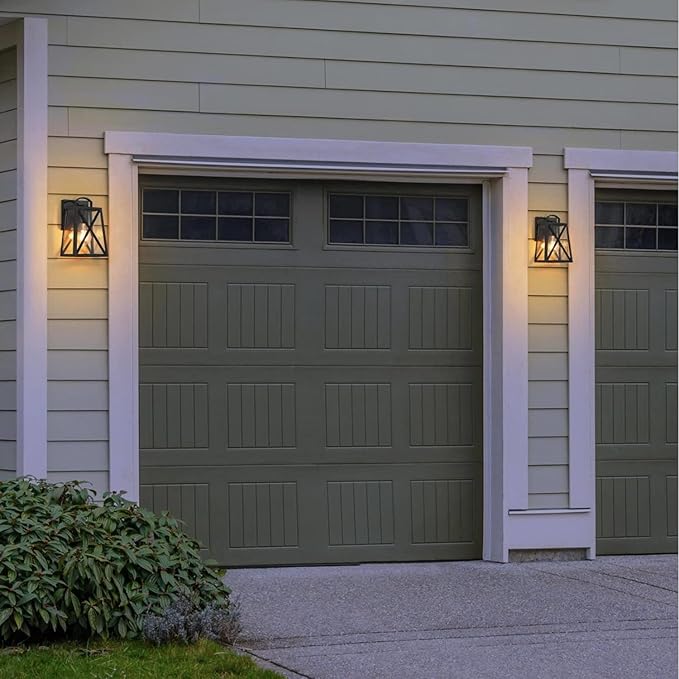 Black Outdoor Wall Sconce Lights, Farmhouse Trapezoid Anti-Rust Waterproof Outdoor Porch Lights Wall Mount Exterior Light Fixture with Clear Glass for Patio, Froot Door, Garage