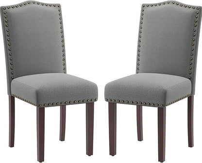 COLAMY Grey Upholstered Parsons Dining Chairs Set of 2,Comfortable Foam Seat, Classic Nailhead Trim, Solid Wood Legs, Stable & Easy to Assemble for Dining Room, Kitchen, Living Room & Café