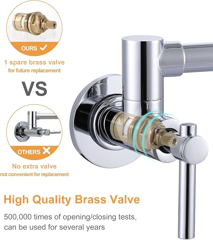 Wall Faucet, Pot Fillers Wall Mount for Kitchen, Solid Copper Chrome Pot Filler Single Hole Folding Faucet with Double Joint Swing Arm Pot Filler Over Stove