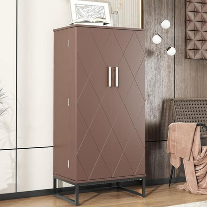 kepptory 51” Kitchen Pantry Storage Cabinet, White Freestanding Pantry Cabinets with Doors and Adjustable Shelves, Buffet Cupboards Storage Cabinet for Home Office Use, Dinning Room(Brown)
