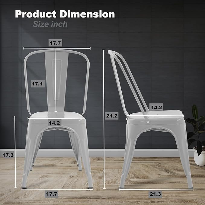 BestOffice 18 Inch Metal Chairs Set of 4 Metal Stackable Chairs Metal Patio Chairs Seat Height Café Restaurant Chairs Metal Dining Chairs Indoor Outdoor with Waterproof Metal Tolix Side Bar Chairs