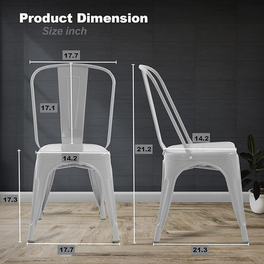 BestOffice 18 Inch Metal Chairs Set of 4 Metal Stackable Chairs Metal Patio Chairs Seat Height Café Restaurant Chairs Metal Dining Chairs Indoor Outdoor with Waterproof Metal Tolix Side Bar Chairs