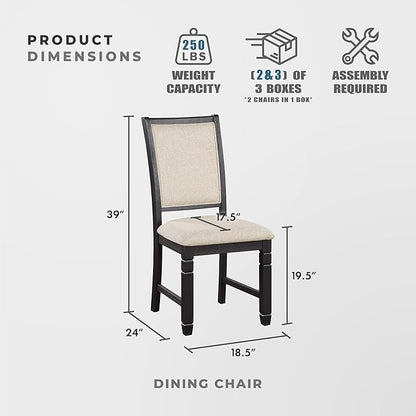 Lexicon Braun 5 Piece Dining Table Set, Dining Room Set for 4, Including 1 Round Kitchen Table with Storage Shelf and 4 Beige Fabric Upholstered Chairs, Brown/Black
