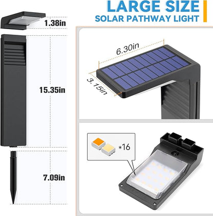 JOFIOS Solar Pathway Lights 6Pack with Warm White and Cool White Mode, Modern Solar Path Lights Outdoor Waterproof, Perfect Solar Lights for Backyard, Lawn, Driveway, Walkway, Garden Decorative.