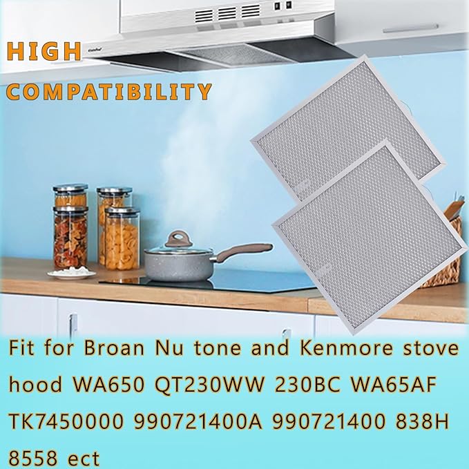 2-Pack S99010316 range hood filters by size 11-1/4" x 11-3/4" fit for b-roan Nu-t-one Ken-more range hood grease filters and WA65AF NTK7450000 990721400A etc stove hood filter replacement