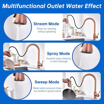 TUTEW Touchless Kitchen Faucet with Pull Down Sprayer, Red Copper Motion Sensor Kitchen Sink Faucet Single Hole, Spot Resist Stainless Steel Single Handle Commercial Modern Faucet