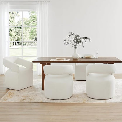 KISLOT Upholstered Dining Chairs with Removable Casters Barrel Side Armchair with Rollers for Diningroom Bedroom Livingroom Reading Room, Ivory, Set of 1