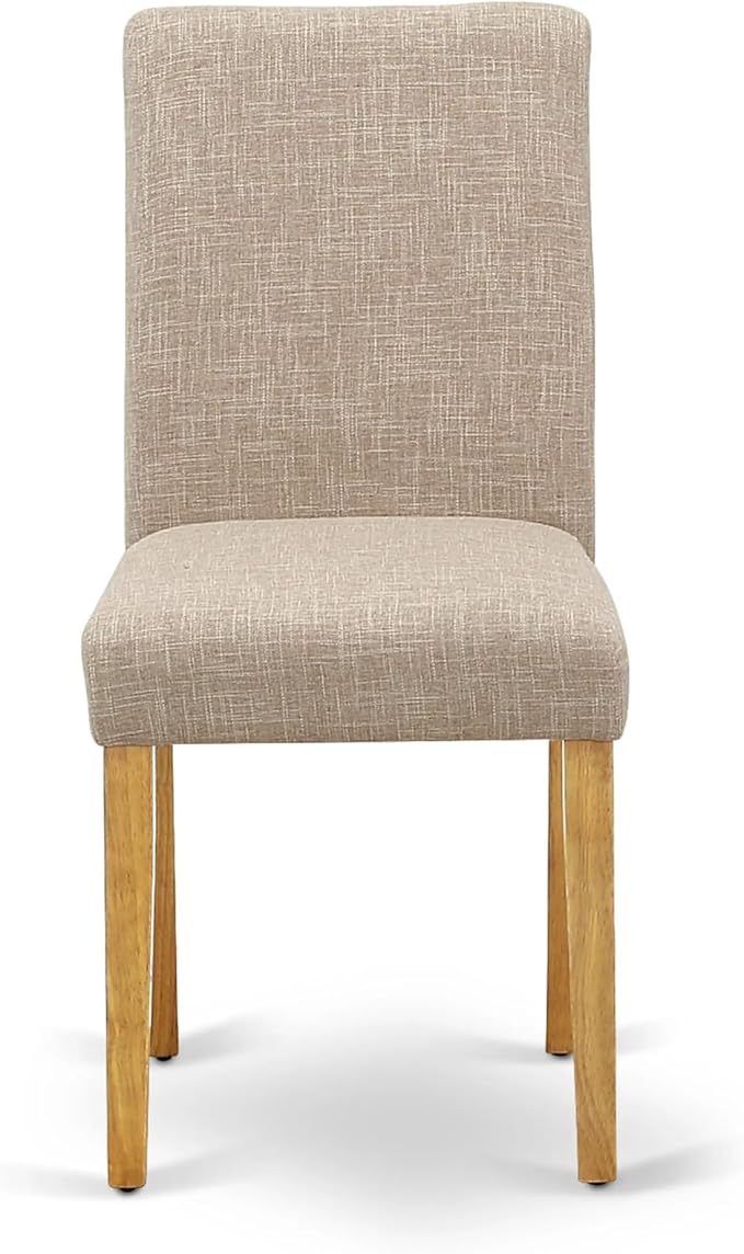 East West Furniture ABP4T04 Abbott Parson Dining Chairs - Light Tan Linen Fabric Padded Dinette Chairs, Set of 2, Oak