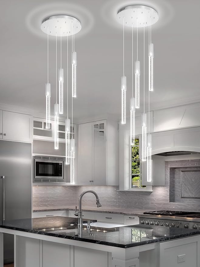 Flashing God 6-Lights Modern Crystal Chandelier for Foyer Silver Stairway Chandeliers Bubble Pendant Light Kitchen Island Flush Mount Chandelier for Living Room Dining Room