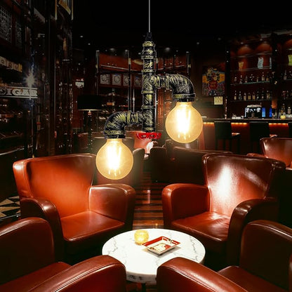 Kawell Vintage Pendant Light Fixtures Industrial Retro Ceiling Chandelier Creative Water Pipe Hanging Light Fixtures Art Deco Iron E26 60W Max for Bedroom Cafe Bar Restaurant Kitchen, Bronze Color