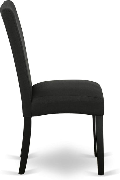 East West Furniture DRP1T24 Driscol Parson Chairs - Black Color Linen Fabric Padded Dining Chairs, Set of 2, Black