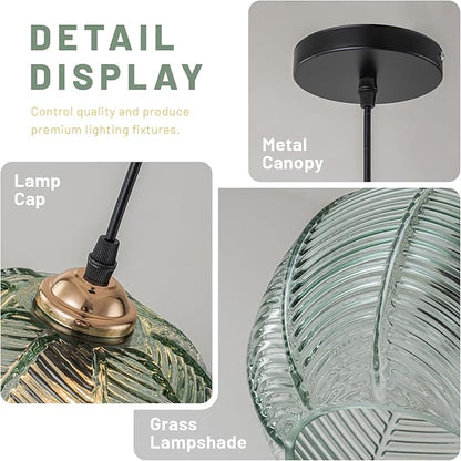 Green Glass Globe Pendant Light Fixture, Mid Century Modern Adjustable Height Hanging Pendant Lighting, Vintage Pendant Lamp for Kitchen Island Dining Room Living Room Bedroom