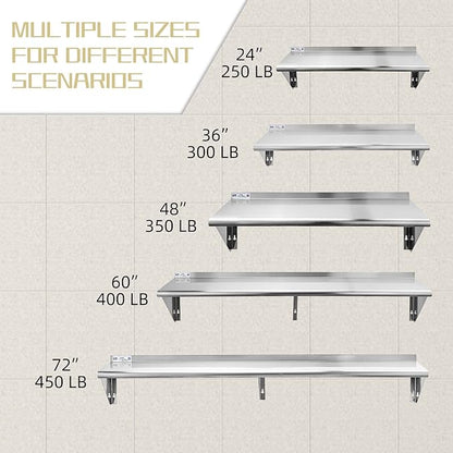Hally Stainless Steel Shelf 14 x 36 Inches, 300 lb, Commercial Wall Mount Floating Shelving for Restaurant, Kitchen, Home and Hotel