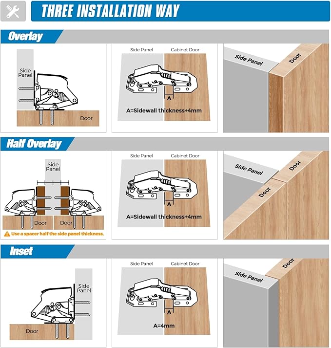 Ravinte 30 Pack Hidden Hinges Soft Close Surface Mount Kitchen Cabinet Hinges, No Pre-drilled for Kitchen Cupboard