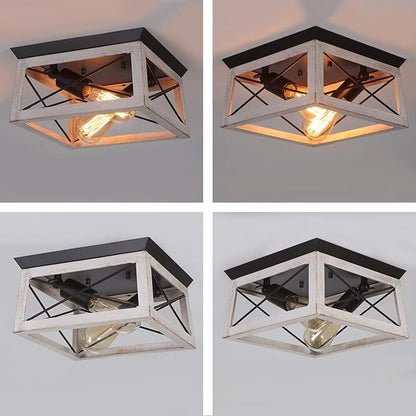 Luupyia 2Light Farmhouse Ceiling Light Fixture Semi Flush Mount, White Ceiling Light Rectangle Rustic Lighting Farmhouse Hallway Lights Fixtures Foyer Lighting for Entryway