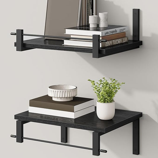 CHOEZON Deep Floating Shelves for Wall, 12 inch Wall Mounted Shelves Set of 2, Wide Floating Shelves for Living Room, Bedroom, Study, Bathroom, Black TBJ02P2BB