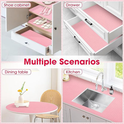 Drawer and Shelf Liner, Non-Slip Kitchen Cabinet Liners Non-Adhesive Thick Strong Grip Waterproof Washable Mats Protect Dresser Shelves Cupboard Bathroom Cabinets, Pink, 12 in X 30 FT