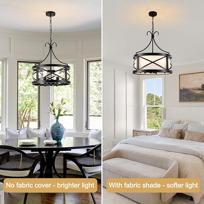 Drum Chandelier Round Farmhouse Chandeliers 6-Light Modern Chandelier Light Fixture Entryway 19.7" Industria Light Fixture Hanging for Dining Room Living Room Kitchen