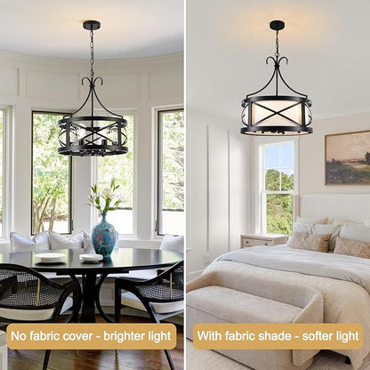Drum Chandelier Round Farmhouse Chandeliers 6-Light Modern Chandelier Light Fixture Entryway 19.7" Industria Light Fixture Hanging for Dining Room Living Room Kitchen
