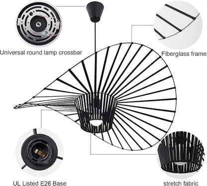 Modern Black Woven Chandelier, 47.2 inch Farmhouse Coastal Hat Pendant Light Fixtures Matte Black Handwoven Shade Boho Pendant Hanging Lamp for Dining Room Kitchen Bedroom Foyer Hallway living room
